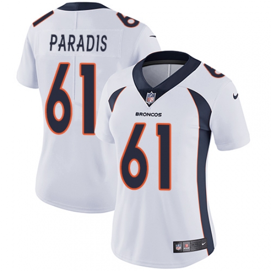 Women's Nike Denver Broncos #61 Matt Paradis White Vapor Untouchable Limited Player NFL Jersey - Ujersey