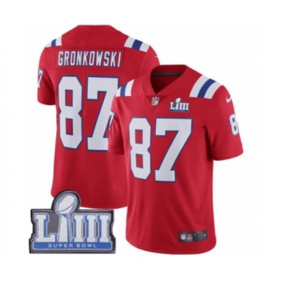 Youth Nike New England Patriots #87 Rob Gronkowski Red Alternate Vapor Untouchable Limited Player Super Bowl LIII Bound NFL Jersey - Ujersey