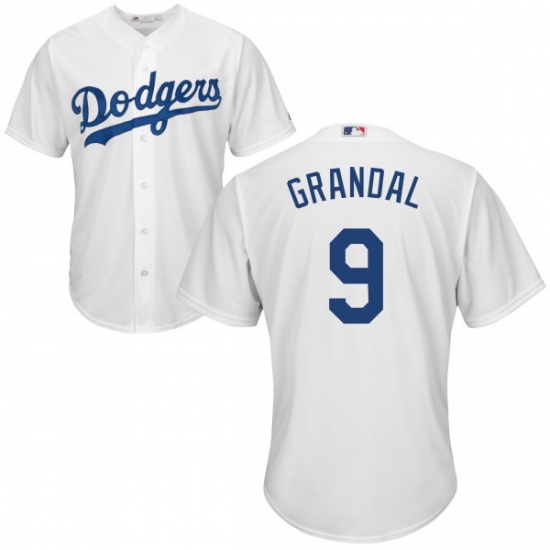Youth Majestic Los Angeles Dodgers #9 Yasmani Grandal Authentic White Home Cool Base MLB Jersey - Ujersey