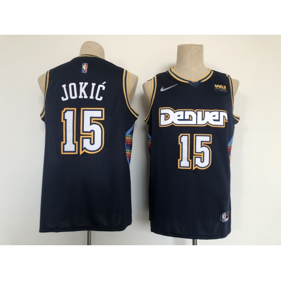 Men's Denver Nuggets #15 Nikola Jokic Black City Edition Stitched Basketball Jersey - Ujersey
