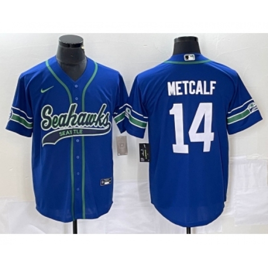Men's Nike Seattle Seahawks #14 DK Metcalf Blue Cool Base Stitched Baseball Jersey