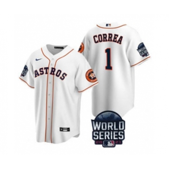 Men's Houston Astros #1 Carlos Correa 2021 White World Series Cool Base Stitched Baseball Jersey - Ujersey