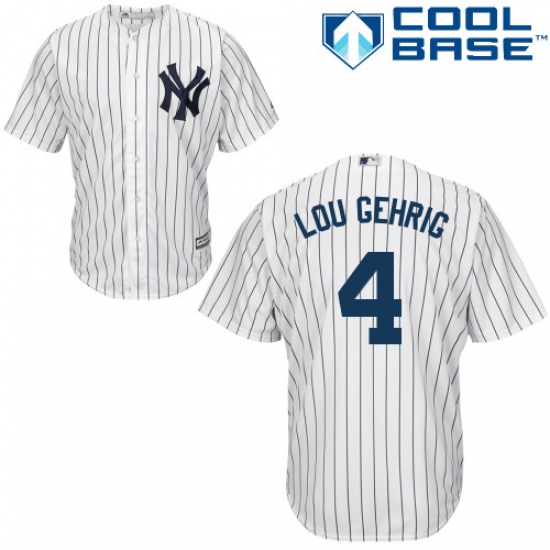 Men's Majestic New York Yankees #4 Lou Gehrig Replica White Home MLB Jersey - Ujersey