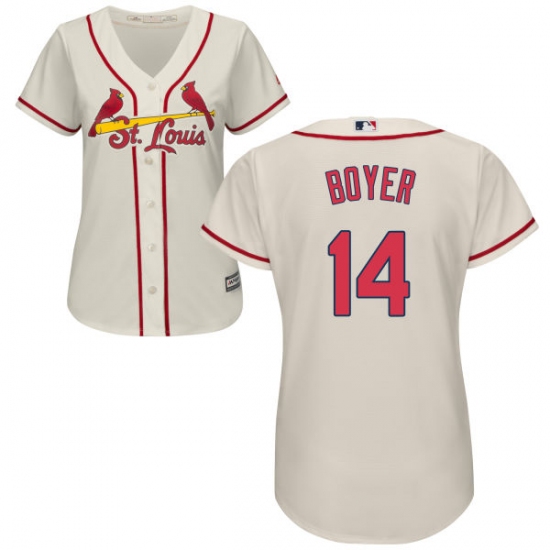 Women's Majestic St. Louis Cardinals #14 Ken Boyer Replica Cream Alternate Cool Base MLB Jersey - Ujersey