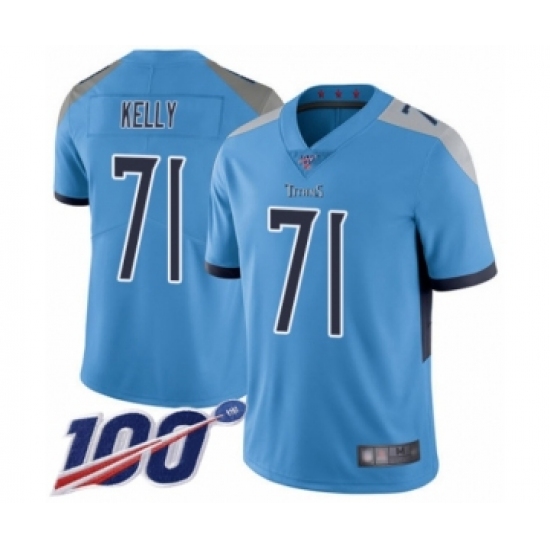 Men's Tennessee Titans #71 Dennis Kelly Light Blue Alternate Vapor Untouchable Limited Player 100th Season Football Jersey - Ujersey
