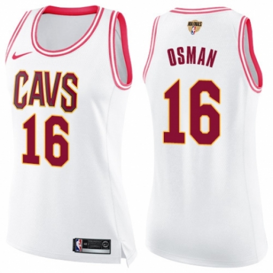 Women's Nike Cleveland Cavaliers #16 Cedi Osman Swingman White/Pink Fashion 2018 NBA Finals Bound NBA Jersey - Ujersey