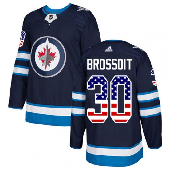 Men's Adidas Winnipeg Jets #30 Laurent Brossoit Authentic Navy Blue USA Flag Fashion NHL Jersey - Ujersey