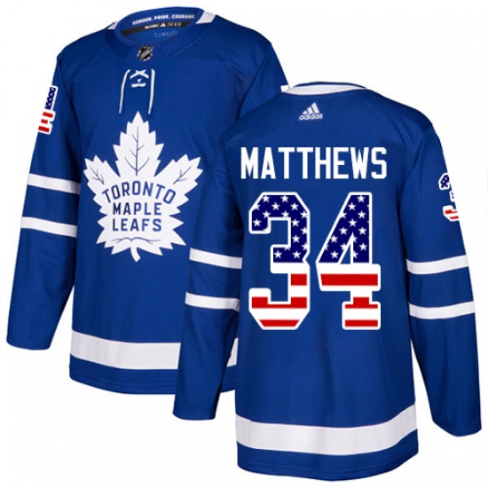 Youth Adidas Toronto Maple Leafs #34 Auston Matthews Authentic Royal Blue USA Flag Fashion NHL Jersey - Ujersey