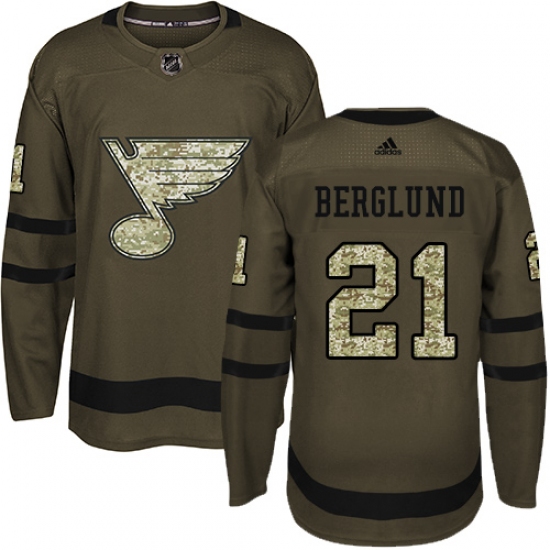 Men's Adidas St. Louis Blues #21 Patrik Berglund Authentic Green Salute to Service NHL Jersey - Ujersey