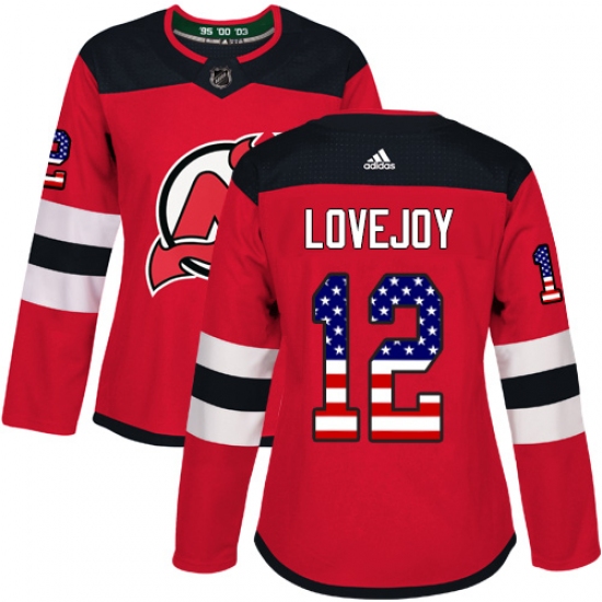 Women's Adidas New Jersey Devils #12 Ben Lovejoy Authentic Red USA Flag Fashion NHL Jersey - Ujersey