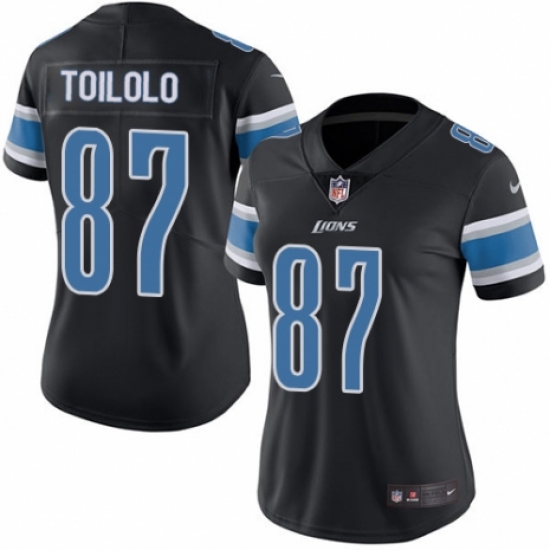 Women's Nike Detroit Lions #87 Levine Toilolo Limited Black Rush Vapor Untouchable NFL Jersey - Ujersey