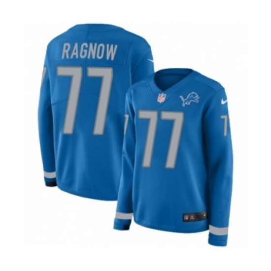 Women's Nike Detroit Lions #77 Frank Ragnow Limited Blue Therma Long Sleeve NFL Jersey - Ujersey