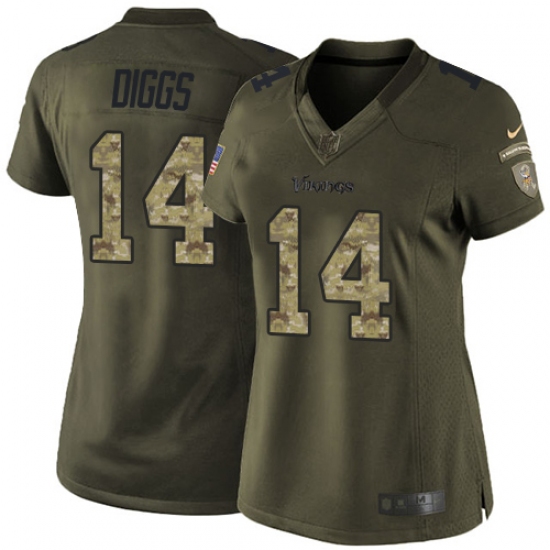 Women's Nike Minnesota Vikings #14 Stefon Diggs Elite Green Salute to Service NFL Jersey - Ujersey