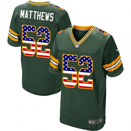 Men's Nike Green Bay Packers #52 Clay Matthews Elite Green Home USA Flag Fashion NFL Jersey - ujerseystore