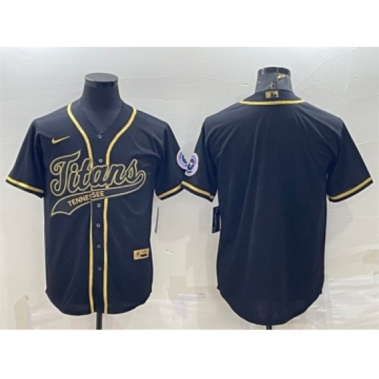 Men's Tennessee Titans Blank Black Gold With Patch Cool Base Stitched Baseball Jersey - Ujersey