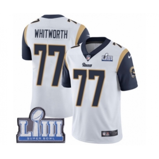 Men's Nike Los Angeles Rams #77 Andrew Whitworth White Vapor Untouchable Limited Player Super Bowl LIII Bound NFL Jersey - Ujersey