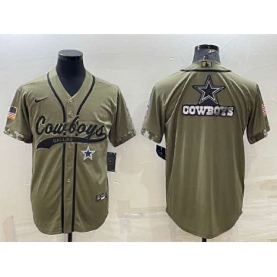 Men's Dallas Cowboys Olive Salute to Service Team Big Logo Cool Base Stitched Baseball Jersey - Ujersey