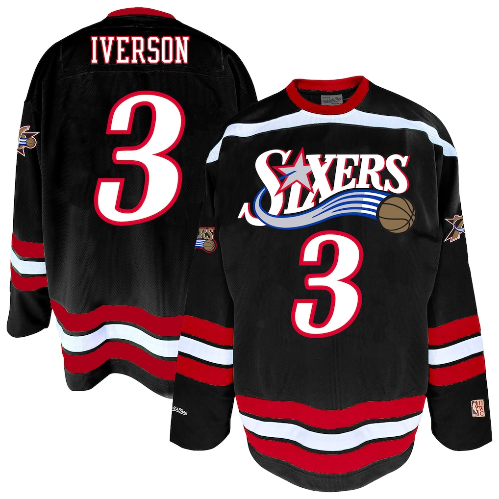 Men's Philadelphia 76ers Allen Iverson Mitchell & Ness Black Big & Tall NBA Hockey Jersey - Ujersey