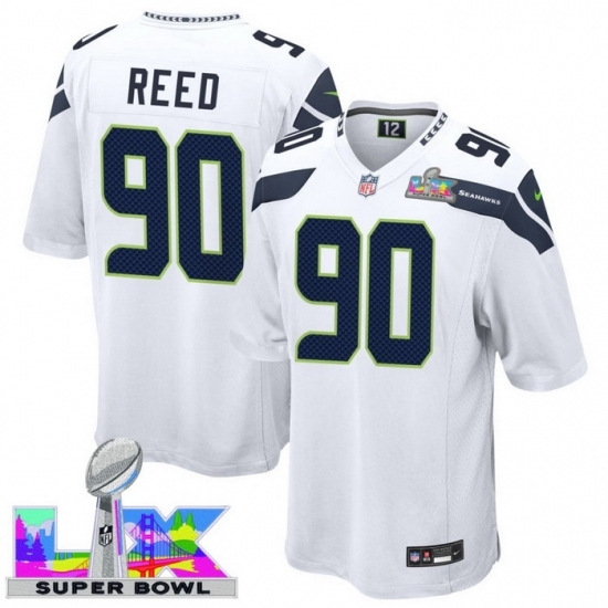 Men's Seattle Seahawks #90 Jarran Reed White 2025 2026 Super Bowl LX F U S E Stitched Jersey - Ujersey