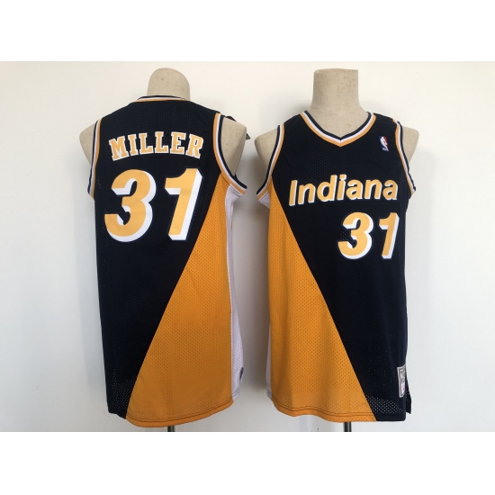 Men's Indiana Pacers #31 Reggie Miller Authentic Black-Yellow Throwback NBA Jersey - Ujersey