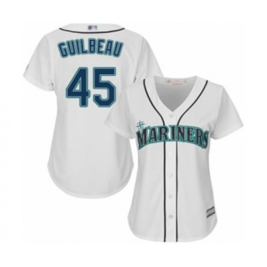Women's Seattle Mariners #45 Taylor Guilbeau Authentic White Home Cool Base Baseball Player Jersey - Ujersey