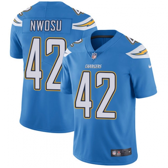 Men's Nike Los Angeles Chargers #42 Uchenna Nwosu Electric Blue Alternate Vapor Untouchable Limited Player NFL Jersey - Ujersey