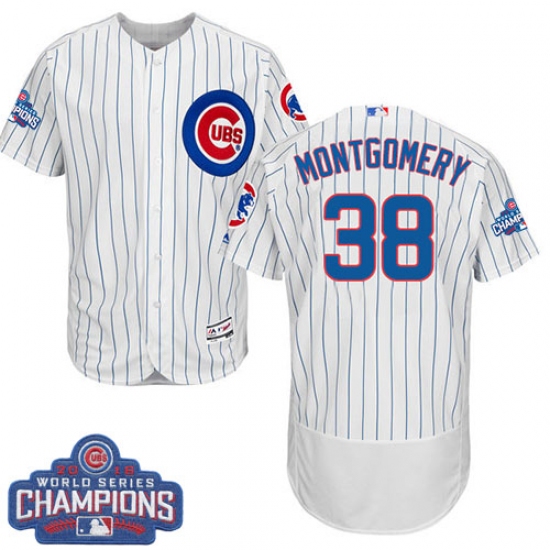 Men's Majestic Chicago Cubs #38 Mike Montgomery White Home 2016 World Series Champions Flexbase Authentic Collection MLB Jersey
