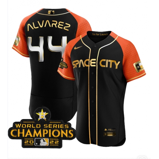 Men's Houston Astros #44 Yordan Alvarez 2023 Black Serise Champions Base Stitched Jerseys - Ujersey