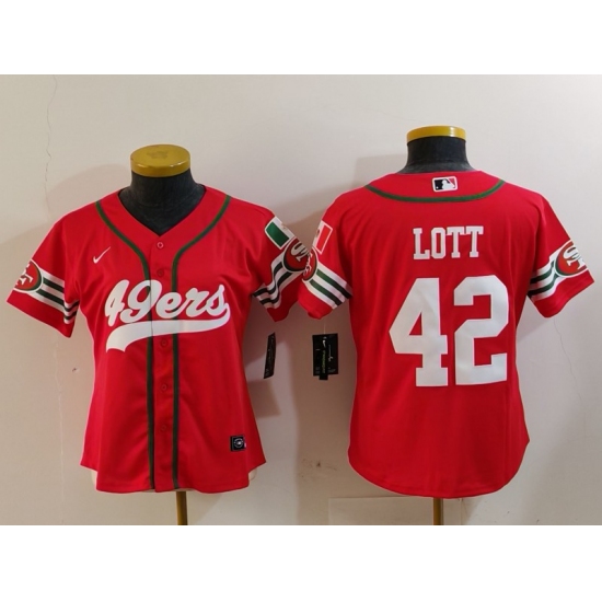 Women's San Francisco 49ers #42 Ronnie Lott Red Mexico Cool Base Stitched Baseball Jersey - Ujersey