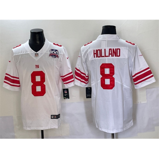 Men's New York Giants #8 Jevon Holland White 2025 With 100th Season Vapor Untouchable Limited Stitched Jersey - Ujersey