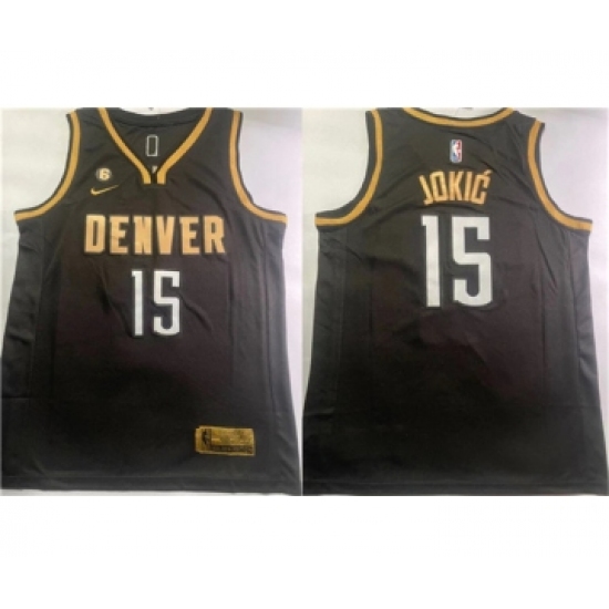 Men's Denver Nuggets #15 Nikola Jokic Black With NO.6 Stitched Jersey - Ujersey