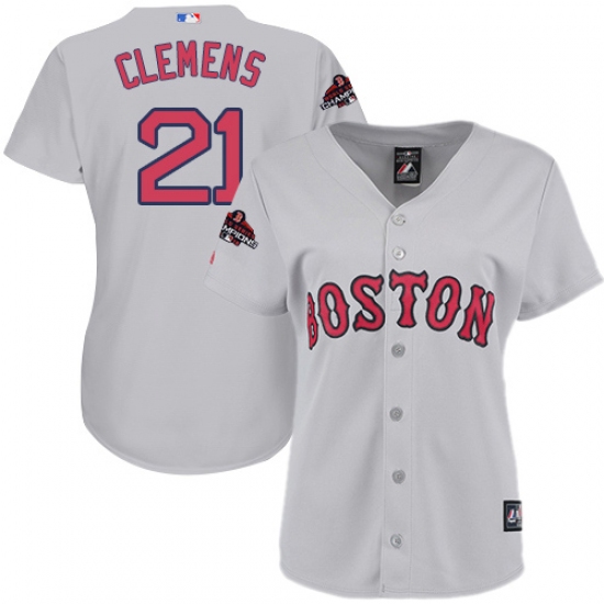 Women's Majestic Boston Red Sox #21 Roger Clemens Authentic Grey Road 2018 World Series Champions MLB Jersey - Ujersey