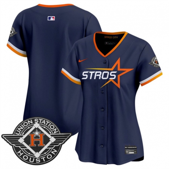 Women's Houston Astros Blank Navy 2025 City Connect Limited Stitched Baseball Jersey(Run Small) - Ujersey