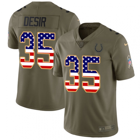 Youth Nike Indianapolis Colts #35 Pierre Desir Limited Olive/USA Flag 2017 Salute to Service NFL Jersey - Ujersey