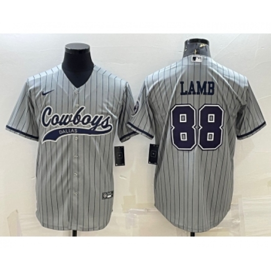 Men's Dallas Cowboys #88 CeeDee Lamb Grey With Patch Cool Base Stitched Baseball Jersey - Ujersey