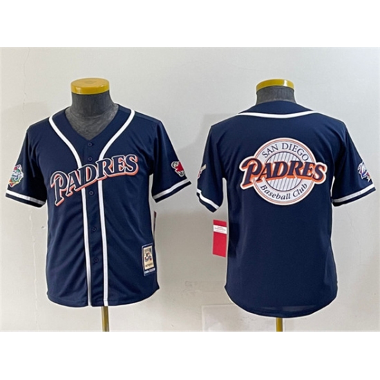 Youth San Diego Padres Team Big Logo Navy Throwback With Stitched Baseball Jersey - Ujersey