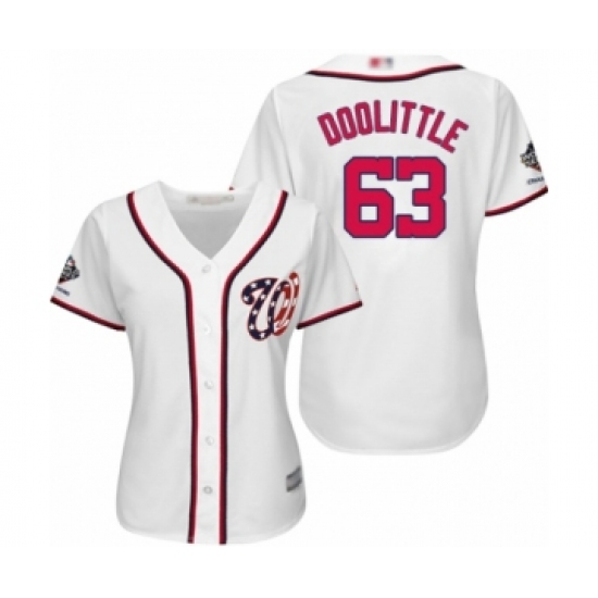 Women's Washington Nationals #63 Sean Doolittle Authentic White Home Cool Base 2019 World Series Champions Baseball Jersey - Ujersey