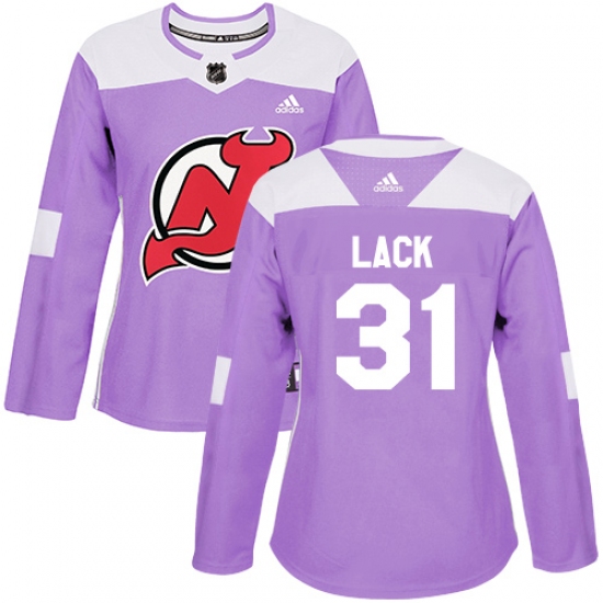Women's Adidas New Jersey Devils #31 Eddie Lack Authentic Purple Fights Cancer Practice NHL Jersey - Ujersey