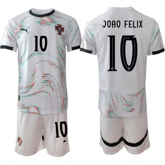 Men's Portugal Team #10 Joao Félix 2025 White Away Soccer Jersey Suit