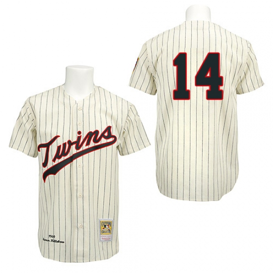 Men's Mitchell and Ness 1969 Minnesota Twins #14 Kent Hrbek Authentic Cream Throwback MLB Jersey