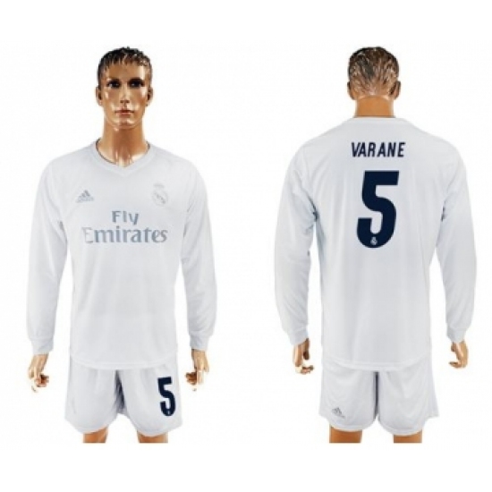 Real Madrid #5 Varane Marine Environmental Protection Home Long Sleeves Soccer Club Jersey