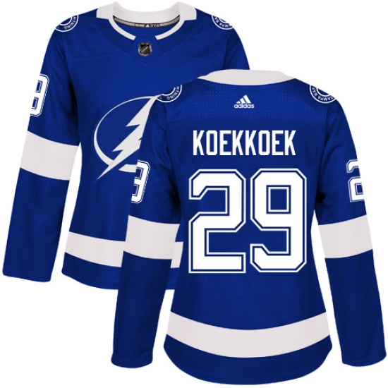 Women's Adidas Tampa Bay Lightning #29 Slater Koekkoek Authentic Royal Blue Home NHL Jersey - Ujersey