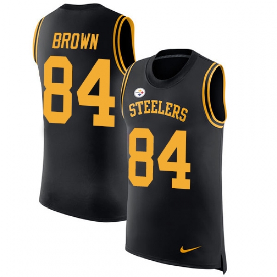 Men's Nike Pittsburgh Steelers #84 Antonio Brown Limited Black Rush Player Name & Number Tank Top NFL Jersey - Ujersey