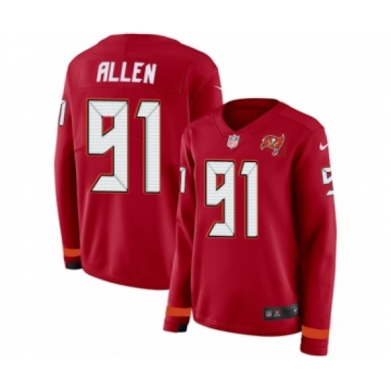Women's Nike Tampa Bay Buccaneers #91 Beau Allen Limited Red Therma Long Sleeve NFL Jersey - Ujersey