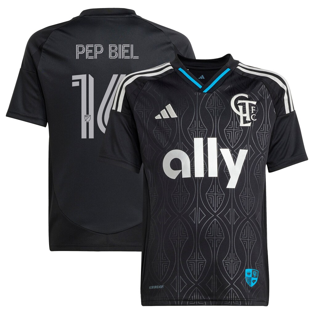Youth Charlotte FC Pep Biel adidas Black 2025 Fortress Kit Replica Jersey - Ujersey