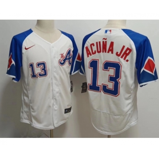 Men's Atlanta Braves #13 Ronald Acuna Jr White 2023 City Connect Flex Base Stitched Jersey - Ujersey