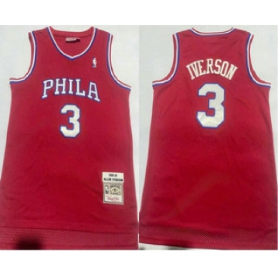 Men's Philadelphia 76ers #3 Allen Iverson 2002-03 Red Hardwood Classics Soul Swingman Throwback Jersey - Ujersey