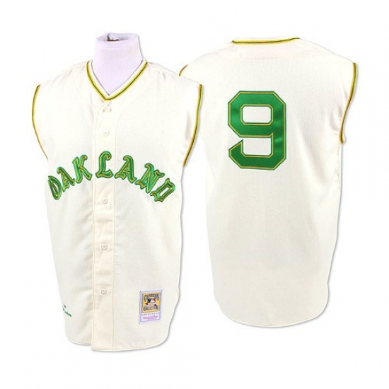 Men's Mitchell and Ness 1968 Oakland Athletics #9 Reggie Jackson Authentic Cream Throwback MLB Jersey - Ujersey