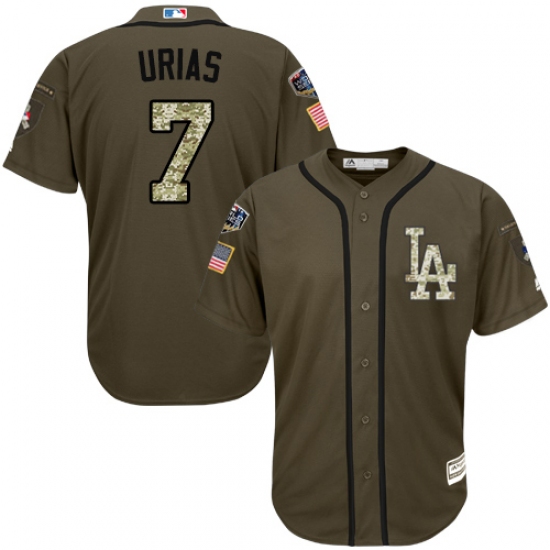 Men's Majestic Los Angeles Dodgers #7 Julio Urias Authentic Green Salute to Service 2018 World Series MLB Jersey - Ujersey