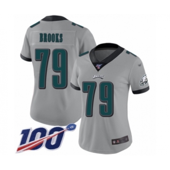 Women's Philadelphia Eagles #79 Brandon Brooks Limited Silver Inverted Legend 100th Season Football Jersey - Ujersey